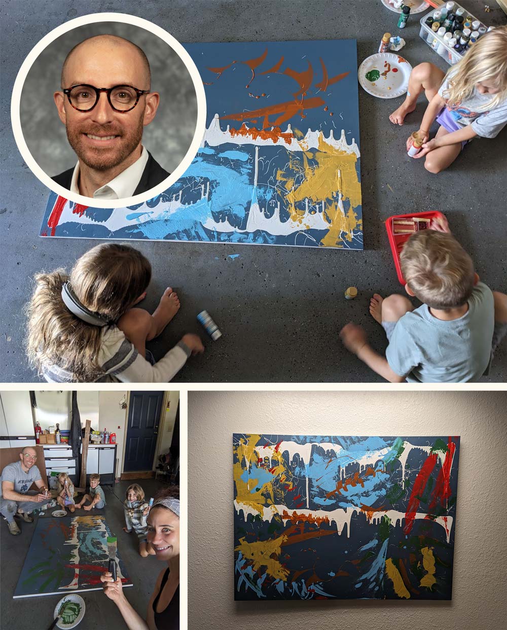 collage of images of the painting and Jason Reed's family