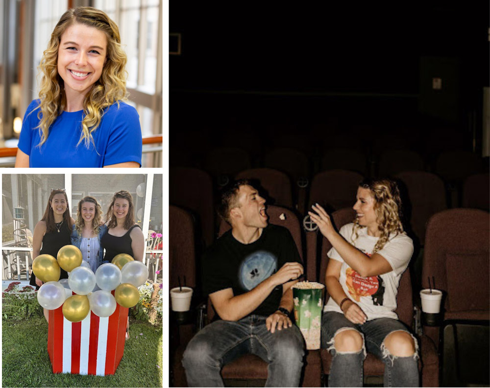 Collage of Tess Swain at movie theatre and headshot